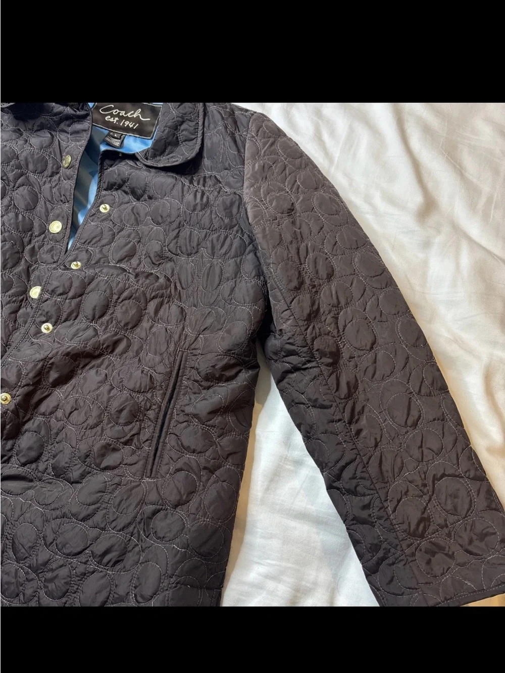 Coach Brown Quilted Logo Puffer Snap Jacket Coat, Size L